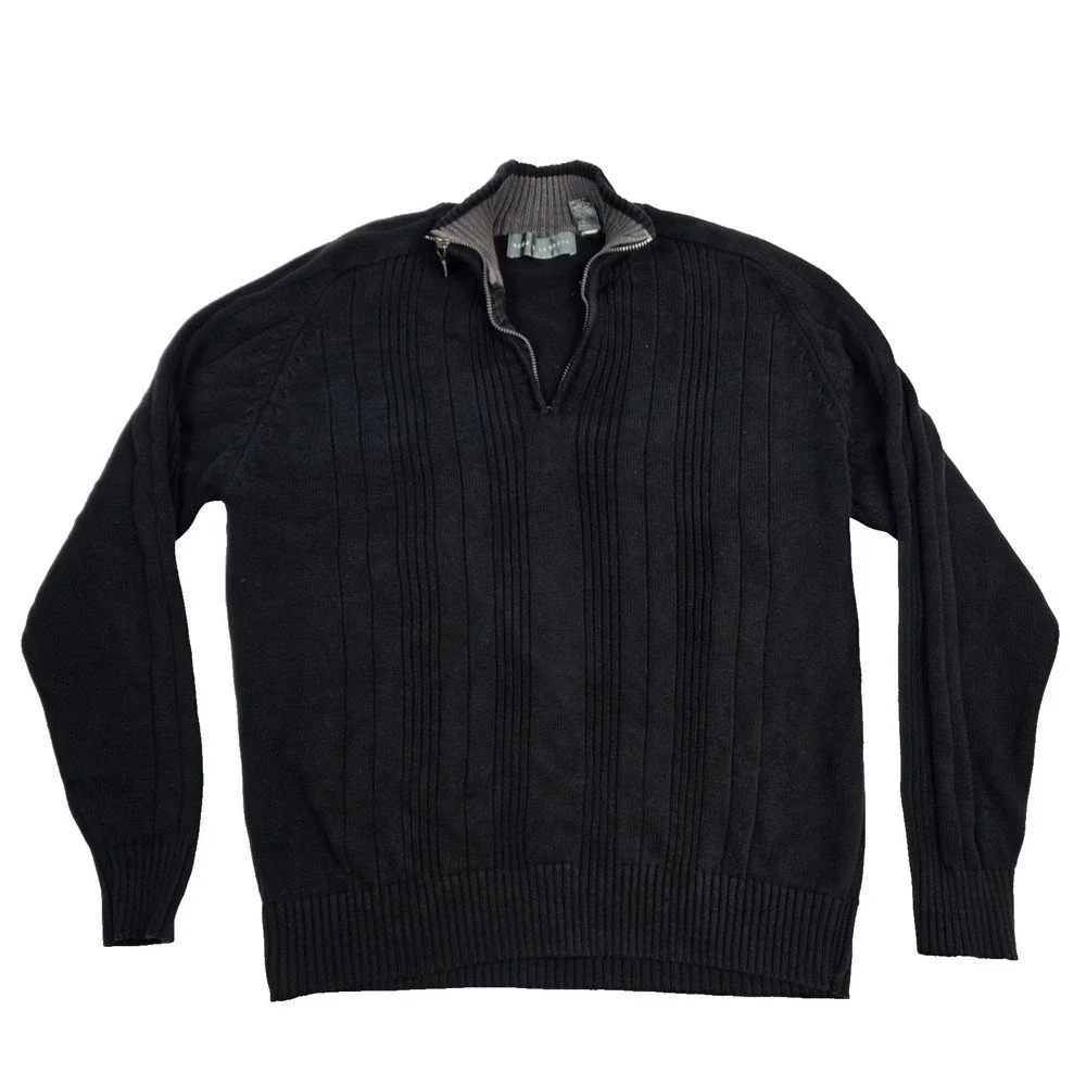Oscar De La Renta Cotton Dark Quarter Zip Cozy Long Sleeve Sweater Men's L‎
